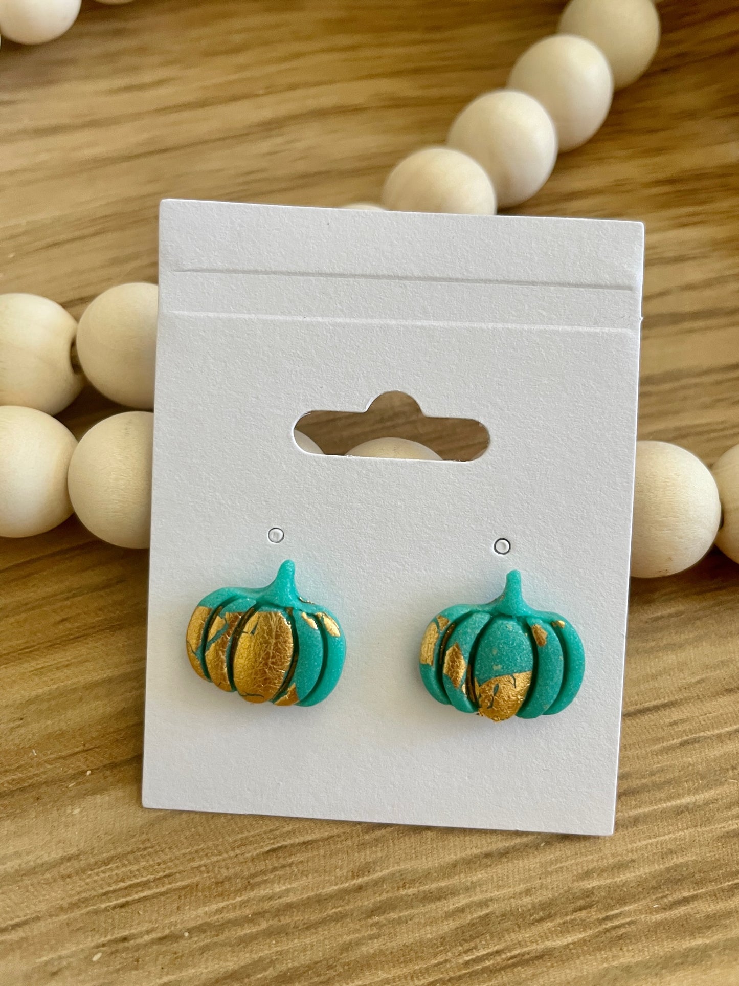 Clay Pumpkin Earrings | Turquoise & Gold Foil