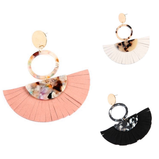 Calissa Fringe Leather Earrings | Black, White or Pink